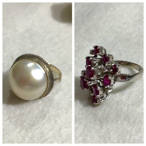 古いマベパールとルビーのリング