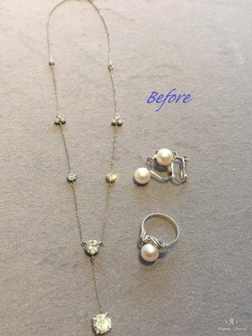 お預りしたペンダント、イヤリングとお指輪です