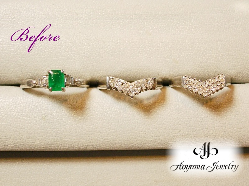 【リフォーム前】お母様の古い3本のリング。エメラルドを生かしたペンダントをご希望でした。