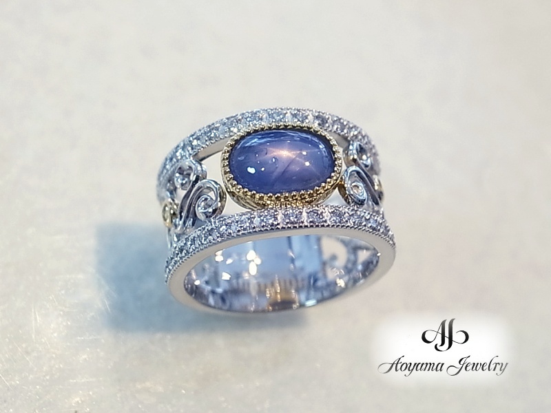 【フルオーダーメイド】輝くスターが印象的なオーダーメイドのスターサファイアリング