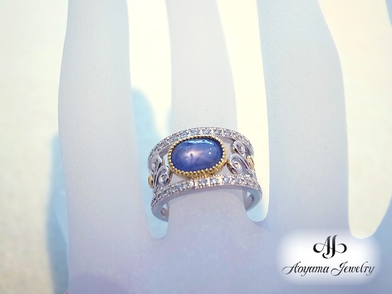 光を集めるフルオーダースターサファイアリング