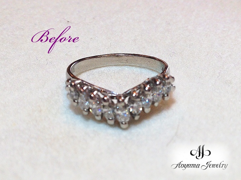 【リフォーム前】ふるいV字のダイヤモンドリング