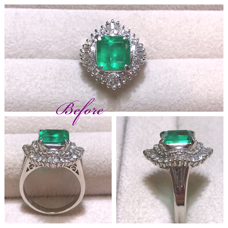 【リフォーム前】ダイヤモンドの取り巻きエメラルドリング